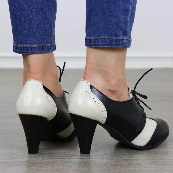 Vintage Style Black White Rockabilly Oxfords Boot - Picture 5 of 8
